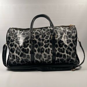 Leopard Print Black Leather Women's Bag